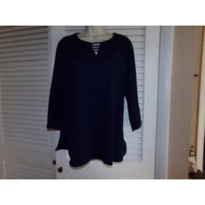 Kim Rogers navy crinkle look knit long‎ length top M EUC